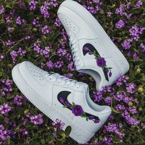 Custom Made Purple Rose Black Swoosh Nike Airforce 1 AF1 Unisex White